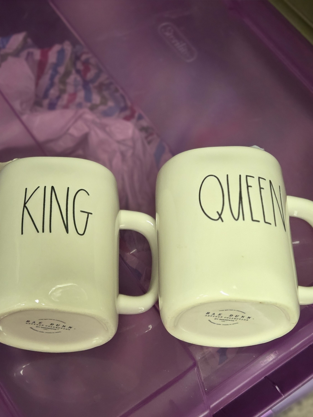 Rae Dunn White 'King' and 'Queen' Ceramic Mugs - Black Lettering